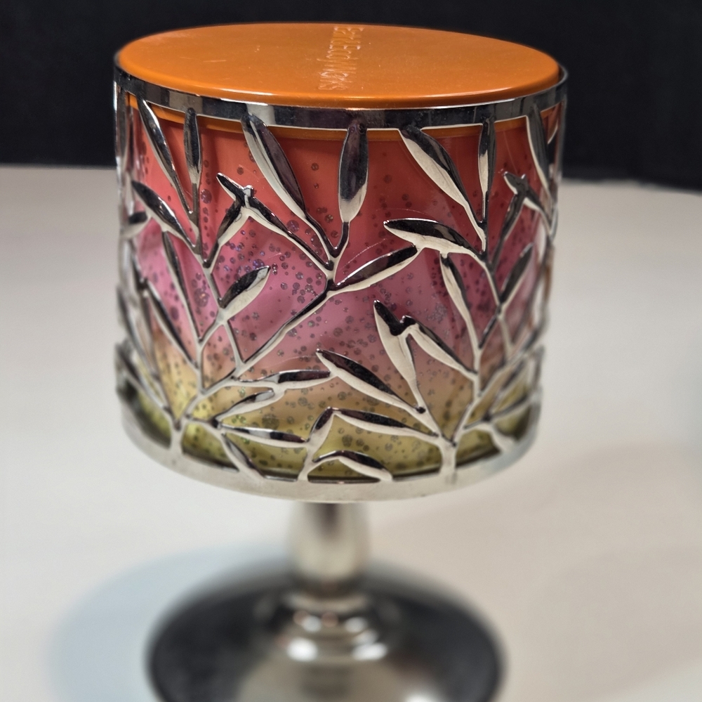 Bath & Body Works Sunshine Mimosa 3-Wick Candle PLUS Chrome Vine Holder *Read